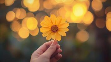 A woman holds a stalk of orange flowers, symbolizing hope. photo