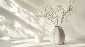 a vase of flowers placed on a table on a white background photo