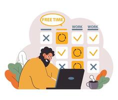 Hybrid work. Characters with a flexible schedule, working from office vector