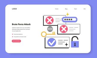 Brute force attack web banner or landing page. Cyber attack methodology vector