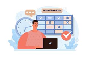 Hybrid work. Characters with a flexible schedule, working from office vector