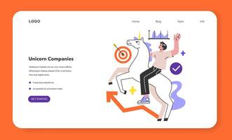 Unicorn business web banner or landing page. New company valued vector