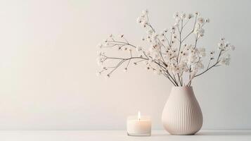 a vase of flowers placed on a table on a white background photo
