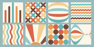 Retro set waves, swirl and geometric backgrounds vector