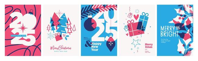 Set of Christmas and New Year Cards. illustration concepts for graphic and web design, social media banner, marketing material. vector