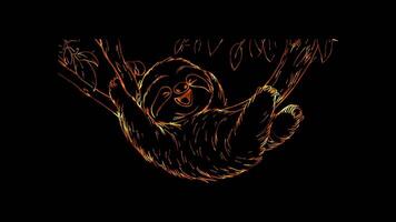 Neon frame effect, Sleepy Sloth on black background video