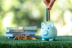 Concept of saving money is central to business and finance, with coins and currency representing investment and economic growth in a strong banking background. money, background, business, save. photo