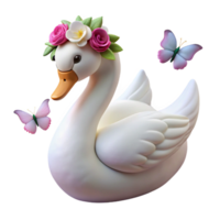Swan with Elegant Flower Crown and Butterflies Surrounding png