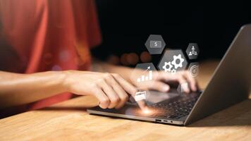 Business professionals are managing files and folders that store corporate data digitally,Document and database management concepts,record keeping database technology file access document sharing. photo