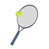 Tennis racket and ball with shadow isolated on white background. Real tennis game, class or match concept. Sport design element for banner, advertisement, poster, app, web. vector