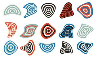 Big set of colorful fluid shapes each isolated on white background. Squeezed circles for unique design. Flat graphic elements. Abstract blob shapes collection vector
