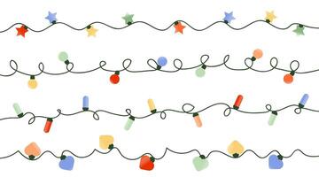 Christmas garland lights set. Colorful light bulbs on a rope. Each one isolated on white background. elements for web design, social media, card, poster. vector