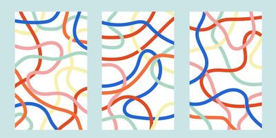 Abstract hand drawn colorful lines posters. Vertical design template for print, card, web banner, poster vector