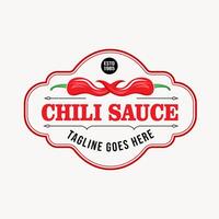 Chili Sauce Product Label Design with Vintage Style Retro Chili Sauce Emblem Chili Sauce Label with Iconic Red Chili Element Design Illustration vector