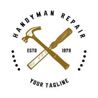 Carpentry logo with chisel and hammer tool elements, illustration design, for woodworking vector