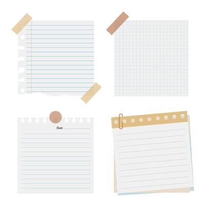 Ripped blank notes and papers, Torn paper notepad with tape