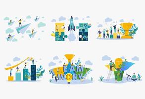 People build a rocket spacecraft. Solid teamwork in a startup. colorful business illustration vector