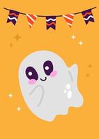 A cartoon ghost with a happy face and a bunting vector