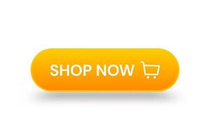 Yellow 3d shop now button. Button element for web design and mobile devices vector