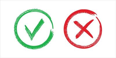 Set of green check mark and red cross icons vector