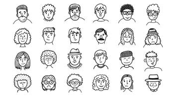 Avatar set of people in doodle style. Big set of various people's faces in hand drawn sketch design. illustration vector