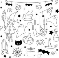 Set of Halloween elements, simple doodle elements. Can be used for color book, stickers. vector