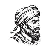 Head man in a turban Stock Image. Black and white man with turban isolated on white background vector