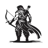 Silhouette Design of Hunter Warrior With Cloak isolated on white background vector