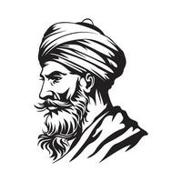 Head man in a turban Stock Image. Black and white man with turban isolated on white background vector
