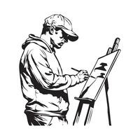 Painter Stock Image. Artist painting on a canvas stock image isolated on white background vector