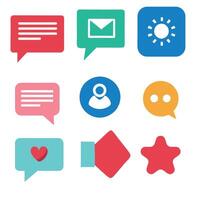 Flat Color Social Media and Communication Icons Set Messaging, Notifications, and Likes vector