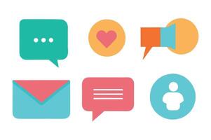 Modern flat social media icons featuring messaging, notifications, and communication tools. vector