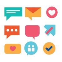Modern Social Media and Communication Icons Flat color Illustrations for Messaging and Likes vector