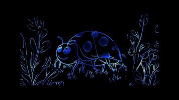 Neon frame effect, ladybug with polka dots on black background video
