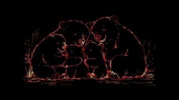 Neon frame effect, family of bears hugging each other on black background video
