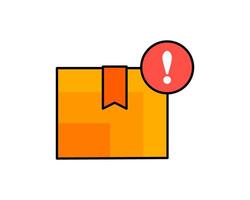 Illustration of a product box with an exclamation mark, representing issues or defects with the product vector