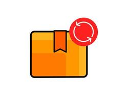Illustration of a package with a circular arrow, representing the process of returning a purchased product vector