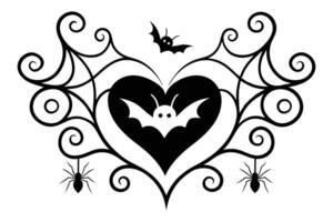 A black and white heart with bats and spiders vector