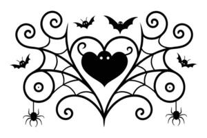 Halloween spider web with heart and bats vector