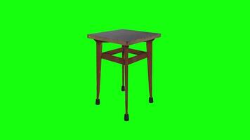 Realistic 3D rendering of a small wooden table with green background video