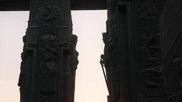 View of the columns on the Memorial of the Chronicles of Georgia, which depict legendary kings and saints associated with Georgia in a bas-relief profile. video
