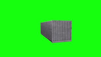 Detailed 3D rendering of a metal shipping container on green backdrop video