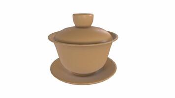 3D rendering of a clay pot with lid and saucer in a minimalistic style video