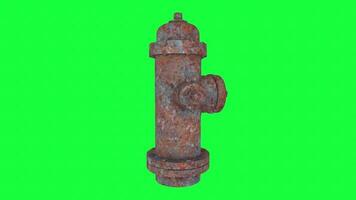 3D render of a rusty fire hydrant on a green backdrop video