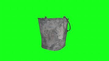 3D rendering of a weathered metal bucket with a green background video