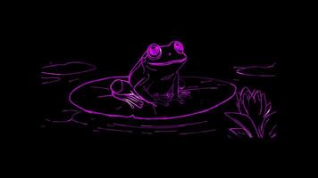 Neon frame effect, Joyful Frog with Lily Pads on black background video
