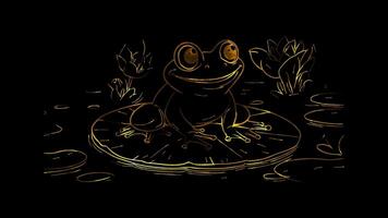 Neon frame effect, Joyful Frog with Lily Pads on black background video