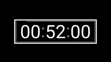 55 seconds countdown timer digital clock on black background suitable for time management, deadlines, countdowns, schedules, technology, and productivity video