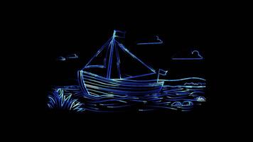 Neon frame effect, Friendly Boat on black background video