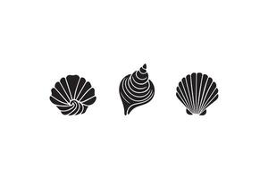 Shells icon set, black and white illustration vector